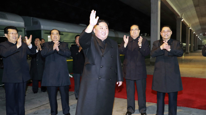 North Korean state media supplied an image of Kim Jong Un as he departed from an unknown train station. (Photo / AP)
