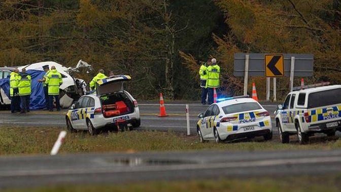 The scene of a crash where eight people were killed this morning. Photo / Ben Fraser