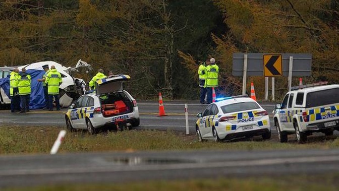 The scene of a crash where eight people were killed this morning in Taupo. Photo / Ben Fraser.