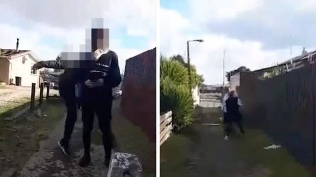 Video of the incident shows Aurora College boys punching and kicking two students who don't fight back. Photo / supplied