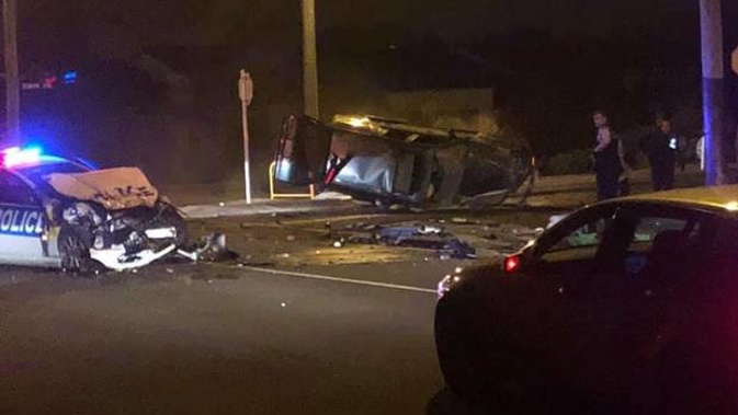 A police chase through Christchurch ended in a dramatic smash with a police car. (Photo / Facebook)