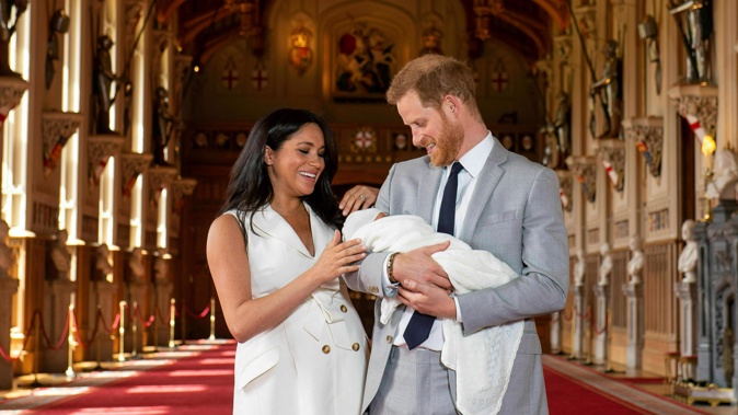 Meghan, Duchess of Sussex, wore a bespoke belted dress by British designer Grace Wales Bonner as she presented baby Archie to the world with Prince Harry. Photo / AP