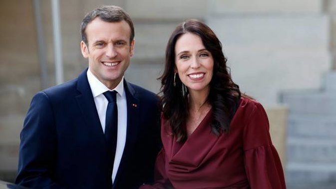 Prime Minister Jacinda Ardern with French president Emmanuel Macron after their meeting at the Elysee Palace in 2018. (Photo / Getty)