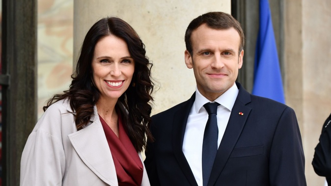 New Zealand Prime Minister Jacinda Ardern and French President Emmanuel Macron. Photo / Getty Images.