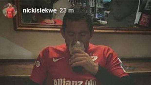 Social media reaction to Alex Goode's extended celebrations. (Photo / Instagram)