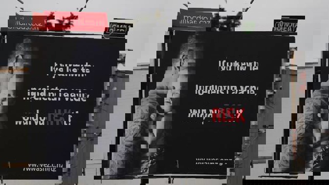 Anti-vaccination group Waves NZ's billboard received 146 complaints. (Photo / NZ Herald)