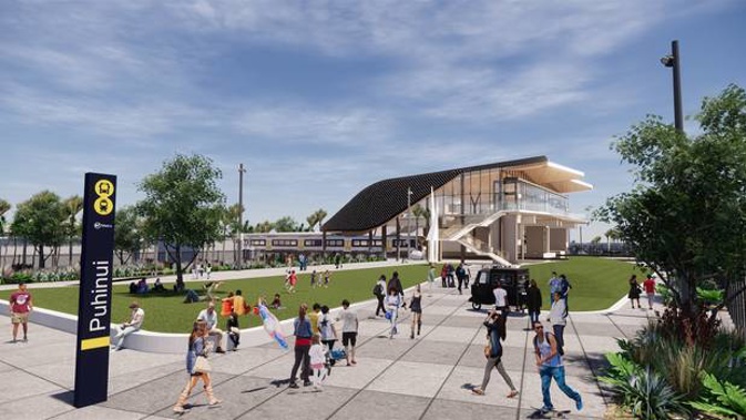 A contract has been awarded for the new Puhinui Rail Station Interchange, shown in this artist's impression, with work to begin in October. Image / Supplied