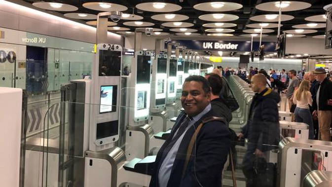 Minister of Customs Hon Kris Faafoi was able to trial using the ePassport gates on his arrival into Heathrow airport last week. (Photo / Supplied)