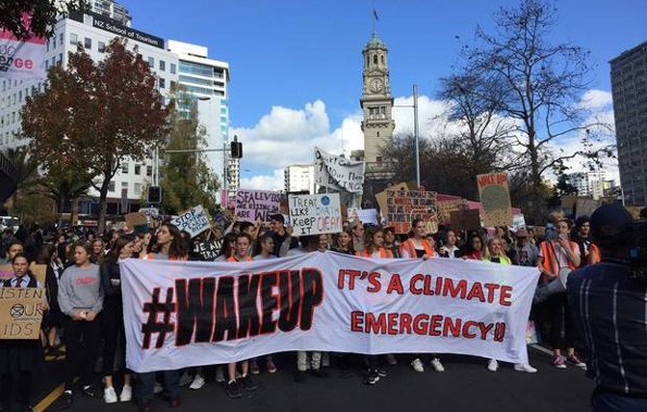Student Climate Strike march on Queen Street, central Auckland. (Photo / Annabel Reid)