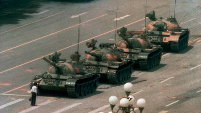 'Tank man': In this June 5, 1989 file photo, a Chinese man stands alone to block a line of tanks in Tiananmen Square. Photo / AP