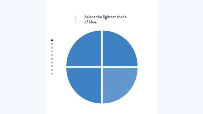 The test consists of 10 colour-related questions asking users to perform tasks such as selecting the lightest shade of blue from four options. (Photo / Lenstore)