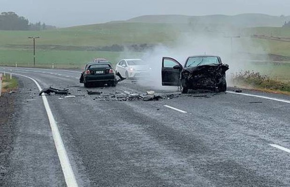 A child was killed and seven other people were injured in the two-car collision, which closed State Highway 1 in the Waiouru Military Area. Photo / Supplied