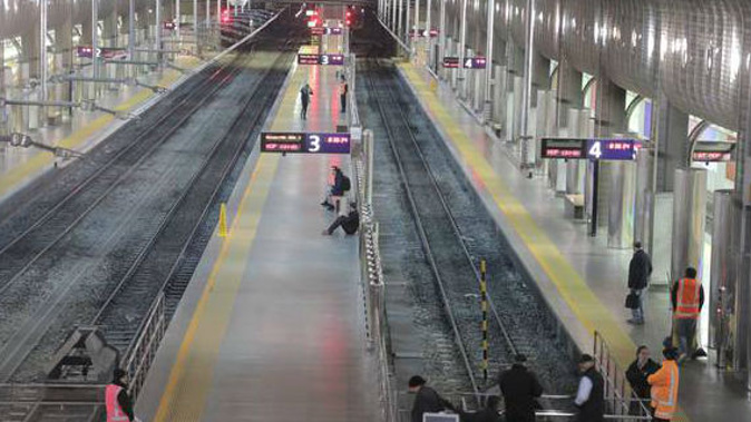 Britomart station resembled a ghost town as all trains ground to a halt this morning. (Photo / Michael Craig)