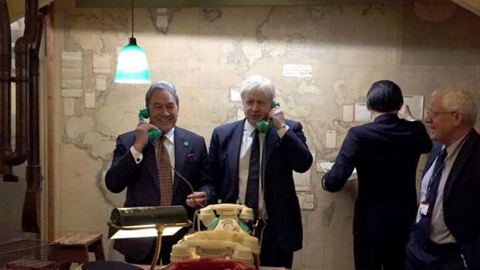 Foreign Minister Winston Peters with UK Prime Minister hopeful Boris during Peters' trip to the UK last year. Photo / supplied
