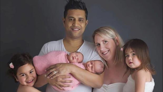 Daniel (Dann) Kopa with his wife Calli Cleland and their daughters Harper, Zoey, and twins Eden and Charli. Photo / Supplied