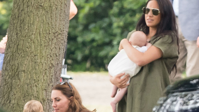The Duchesses of Sussex and Cambridge were at the polo with their husbands and children. (Photo / Getty)