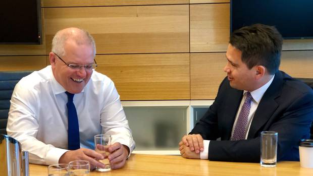 Aussie Prime Minister Scott Morrison, left, met with National Leader Simon Bridges today in Sydney. Photo / Supplied