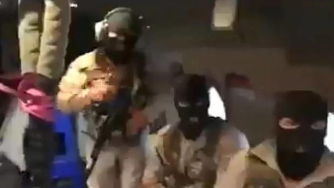 Iranian Revolutionary Guardsmen rappelled on to the deck of a British-flagged oil tanker. (Photo / Supplied)