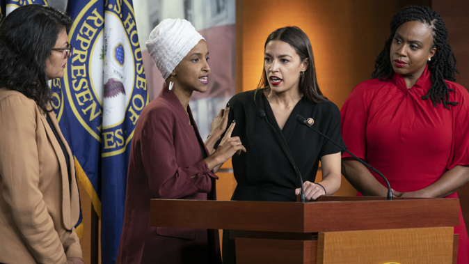 Rashida Tlaib, Ilhan Omar, Alexandria Ocasio-Cortez and Ayanna Pressley have been targeted in new tweets by Donald Trump. (Photo / AP)