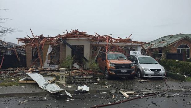 The scene of a gas explosion that levelled a house in Christchurch's Marble Court. (Photo / NZ Herald)