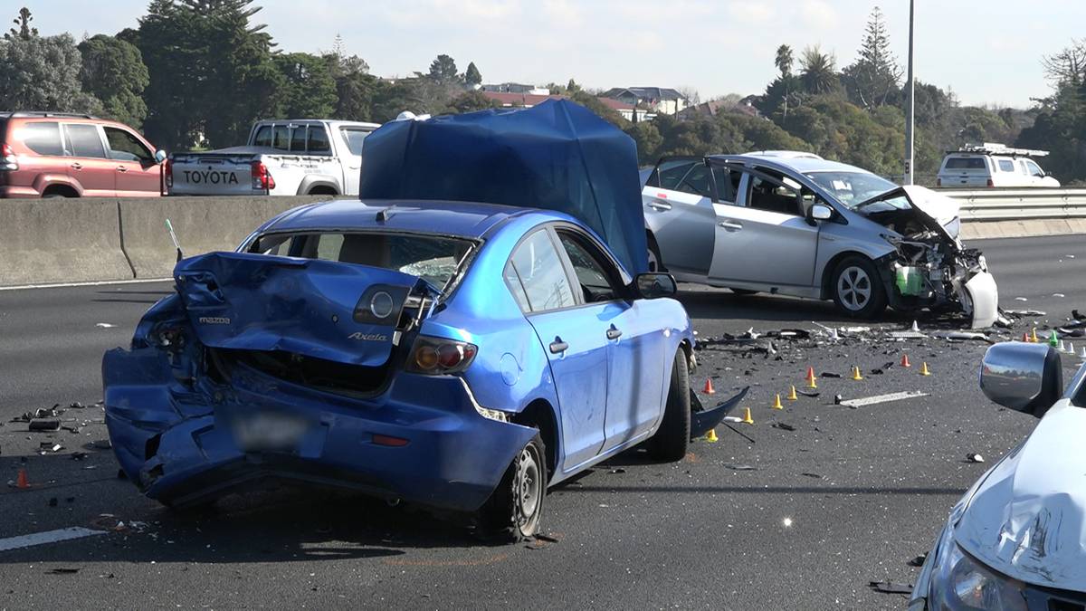 A woman with her newborn baby had to take evasive action in order to avoid yesterday's horror crash on Southern motorway crash. (Photo / Supplied)