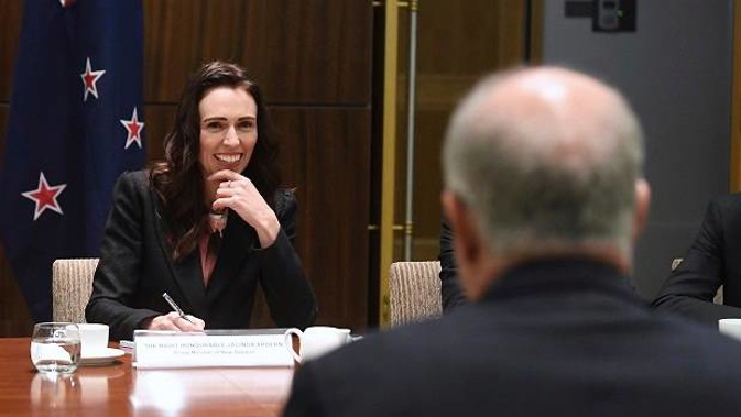 New Zealand's Prime Minister Jacinda Ardern talks with Australian Prime Minister Scott Morrison. Photo / AP