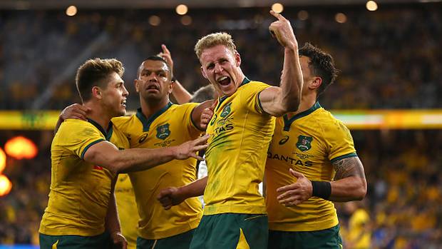 Wallabies captain Reece Hodge celebrates. (Photo / Getty)