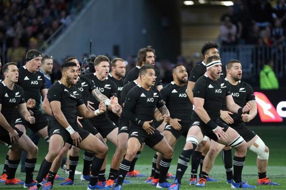 New Zealand players perform the Haka before their rugby union test match against Australia. (Photo / AP)