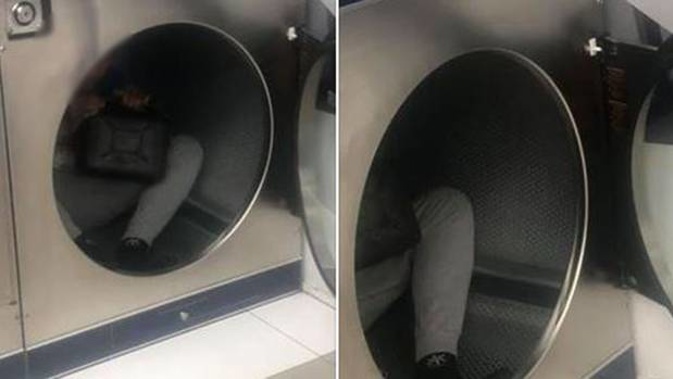 Police have issued a warning after a man was seen huffing petrol while inside a laundromat dryer in Manurewa on Sunday. Photo / Facebook