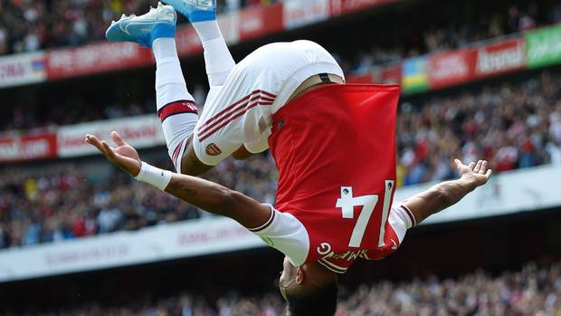 Arsenal's Pierre-Emerick Aubameyang of Arsenal celebrates after scoring his team's second goal during the Premier League match against Burnley. (Photo / Getty)