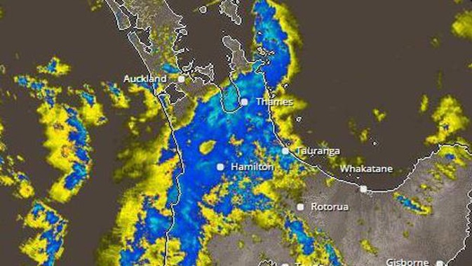 MetService's rain radar shows the storm impact over Auckland. Image / MetService