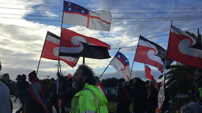 Ihumātao protesters on the hīkoi to the Prime Minister's electorate office. Photo / Khalia Strong