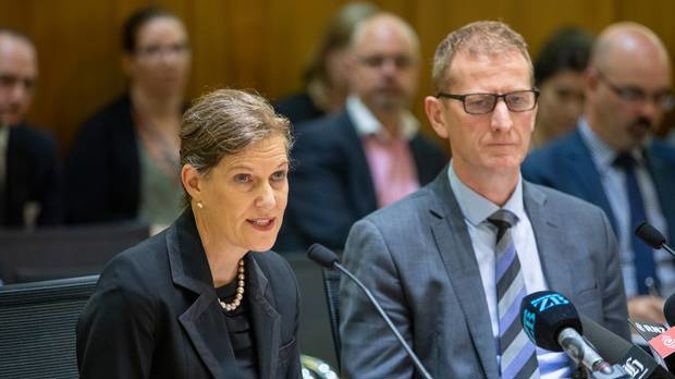 SIS director general Rebecca Kitteridge and GCSB director general Andrew Hamption at an earlier committee meeting. (Photo / NZ Herald)