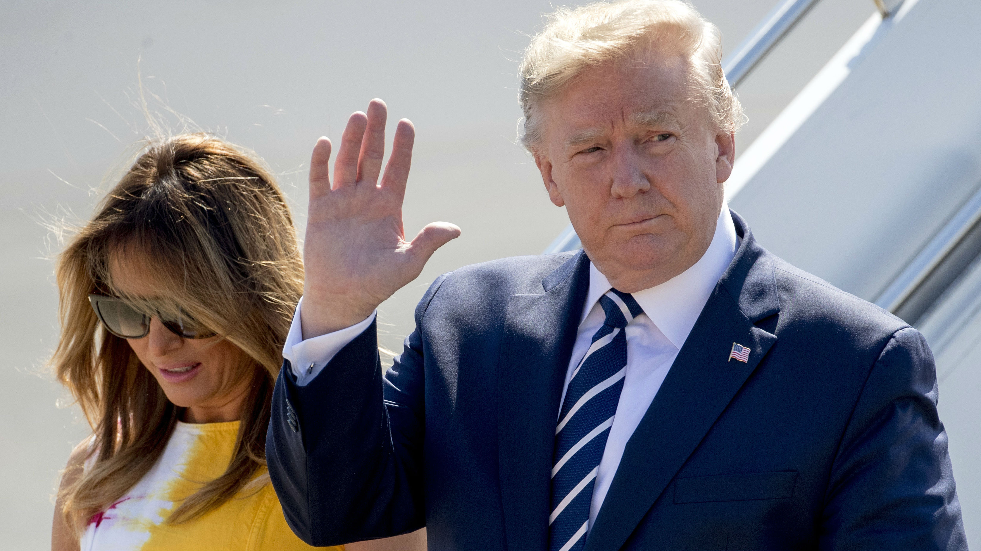 Donald and Melania Trump arrive at the G7 summit. (Photo / AP)