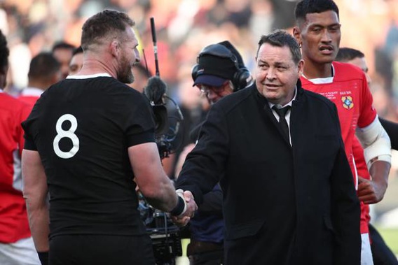 All Blacks coach Steve Hansen celebrates a victory. Photo / Getty
