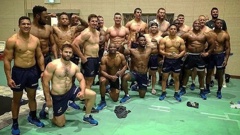 The photo shows the buff members of the Springboks team. (Photo / Twitter)