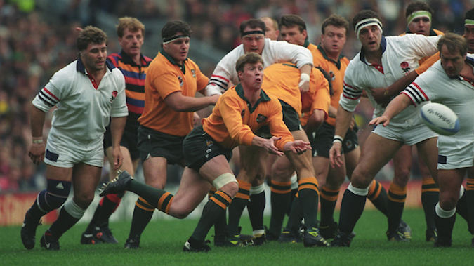  Nick Farr-Jones in the final of the 1991 Rugby World Cup Australia vs England. (Photo: Photosport)