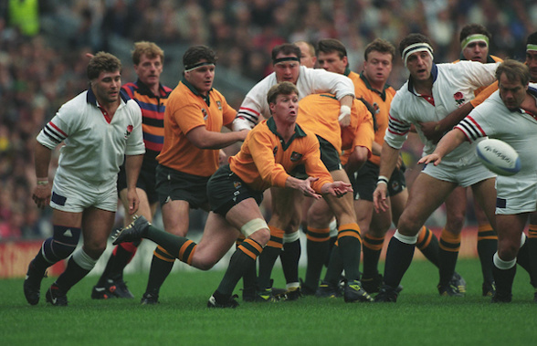 Nick Farr-Jones in the final of the 1991 Rugby World Cup Australia vs England. (Photo: Photosport)