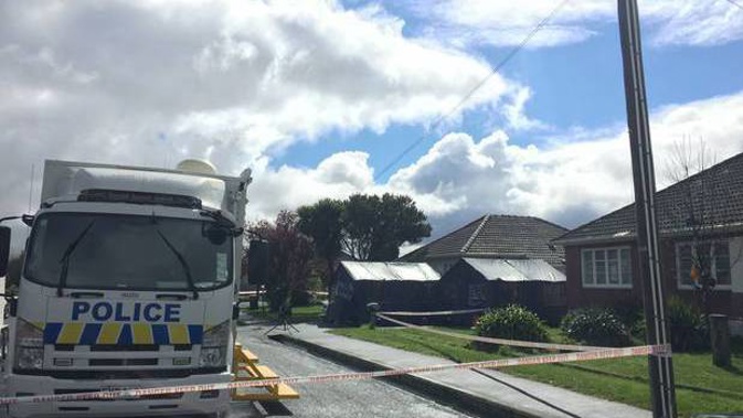 Police at the scene of a fatal stabbing in Christchurch. (Photo / Rachel Das)