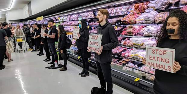 A group of vegan protesters stormed the St Lukes Countdown over the weekend. Photo / Supplied