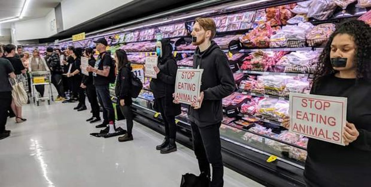 A group of vegan protesters stormed the St Lukes Countdown over the weekend. (Photo / Supplied)