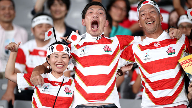 Fans pose for a photo ahead of the Rugby World Cup game between Japan and Russia. (Photo / Getty Images)
