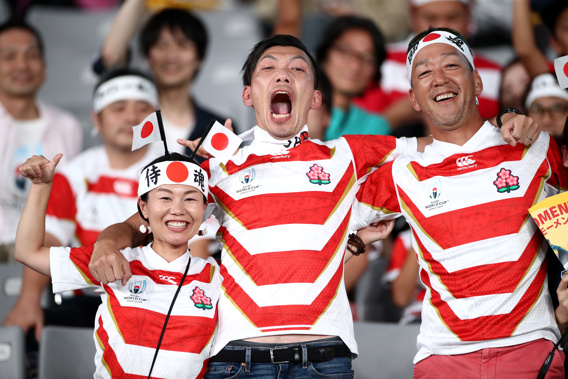  Fans pose for a photo ahead of the Rugby World Cup  game between Japan and Russia. (Photo / Getty Images)