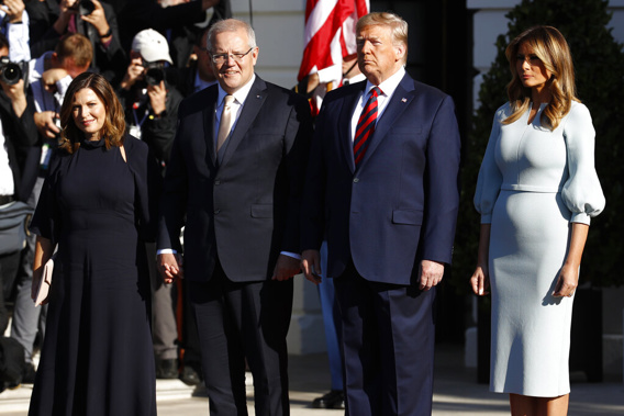 President Donald Trump and first lady Melania Trump welcome Australian Prime Minister Scott Morrison and his wife Jenny Morrison. (Photo / AP)
