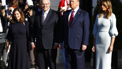 President Donald Trump and first lady Melania Trump welcome Australian Prime Minister Scott Morrison and his wife Jenny Morrison. (Photo / AP)