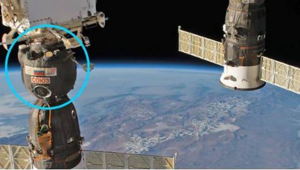 The section of the Soyuz MS-09 spacecraft, docked with the International Space Station, where the hole was found. (Photo / Supplied)