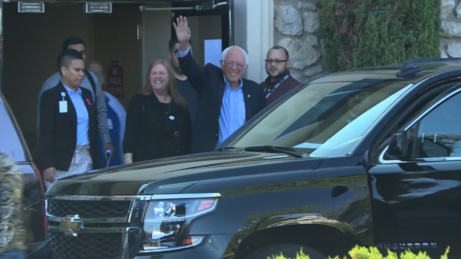 Democratic presidential candidate Bernie Sanders departs Desert Springs Hospital Medical Center in Las Vegas. (Photo / CNN)