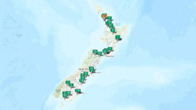 An Air Quality Index map shows Auckland having a "unhealthy" measure compared to the rest of the country.