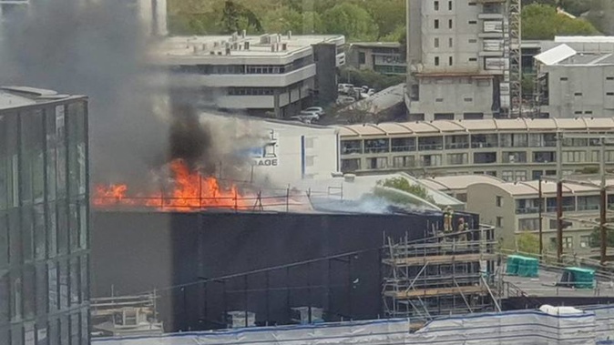 The fire has ravaged the convention centre construction site. (Photo / NZ Herald)