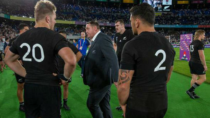 All Blacks coach Steve Hansen leaving the pitch after losing to England in the Rugby World Cup semifinal. (Photo / Mark Mitchell)